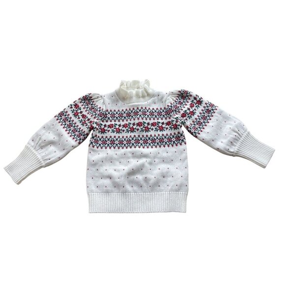 Janie and Jack Other - Janie and Jack Girls Fair Isle Sweater 6-12 Months Rose Ruffle Cotton Mock Neck